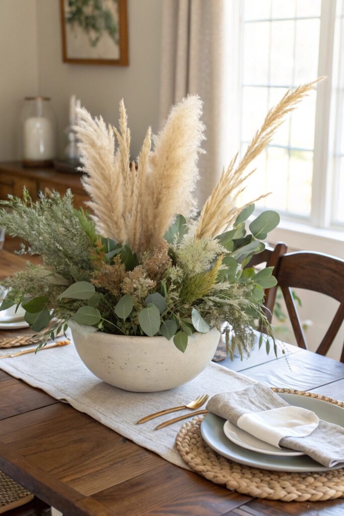 15 Pampas Grass Decor Ideas to Create a Cozy Modern Home boho centerpiece dining table pampas grass