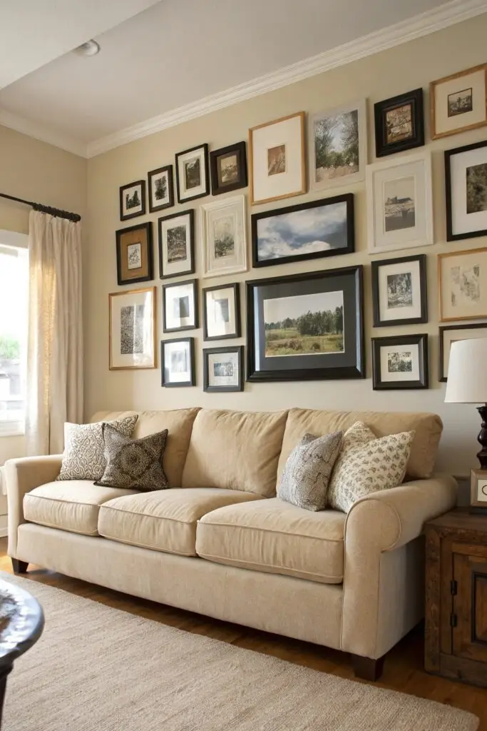 12 Above Couch Decor Ideas That Make Your Living Room Stand Out curated gallery wall above couch