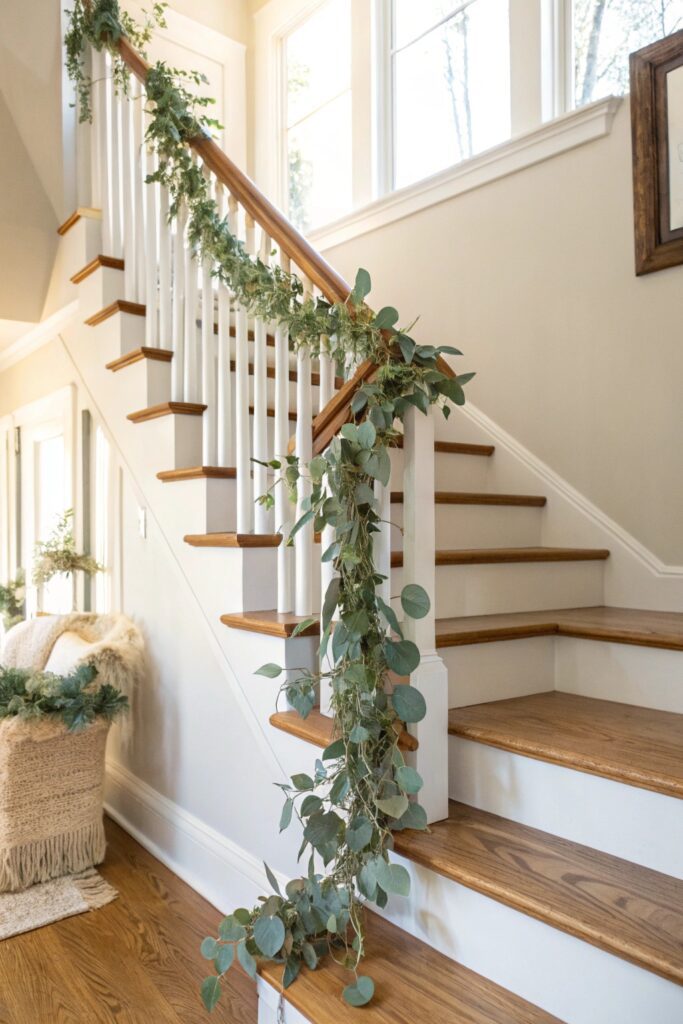 10 Faux Eucalyptus Decor Ideas That Look Surprisingly Real wrap faux eucalyptus stair railing