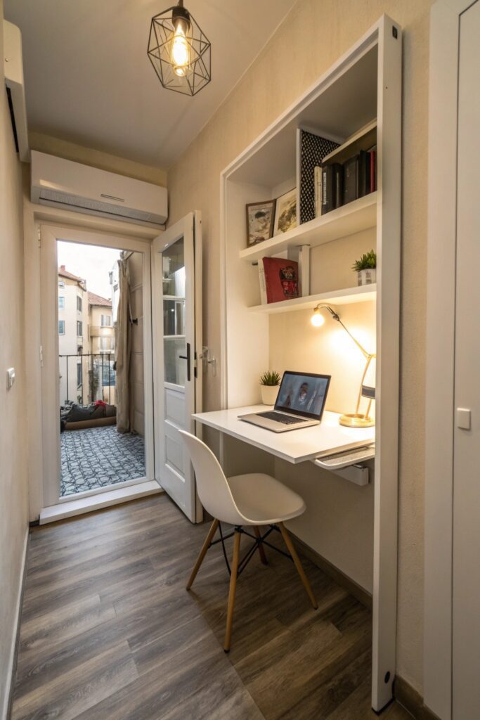 15 Small Space Living Essentials Every Apartment Needs fold down wall desk small space essential