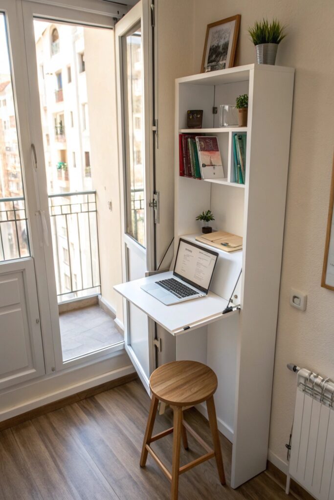 12 Home Office Ideas That Boost Productivity in Small Spaces fold down wall desk small space office