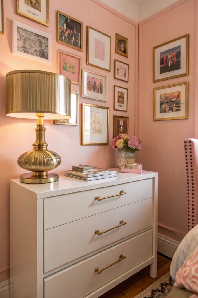12 Pink Dorm Room Ideas That Are Cute and Stylish pink and gold accent decor dorm room