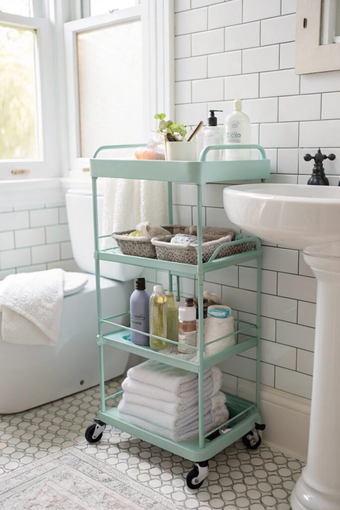 12 IKEA Bathroom Hacks to Maximize Storage on a Budget raskog cart mobile storage ikea bathroom