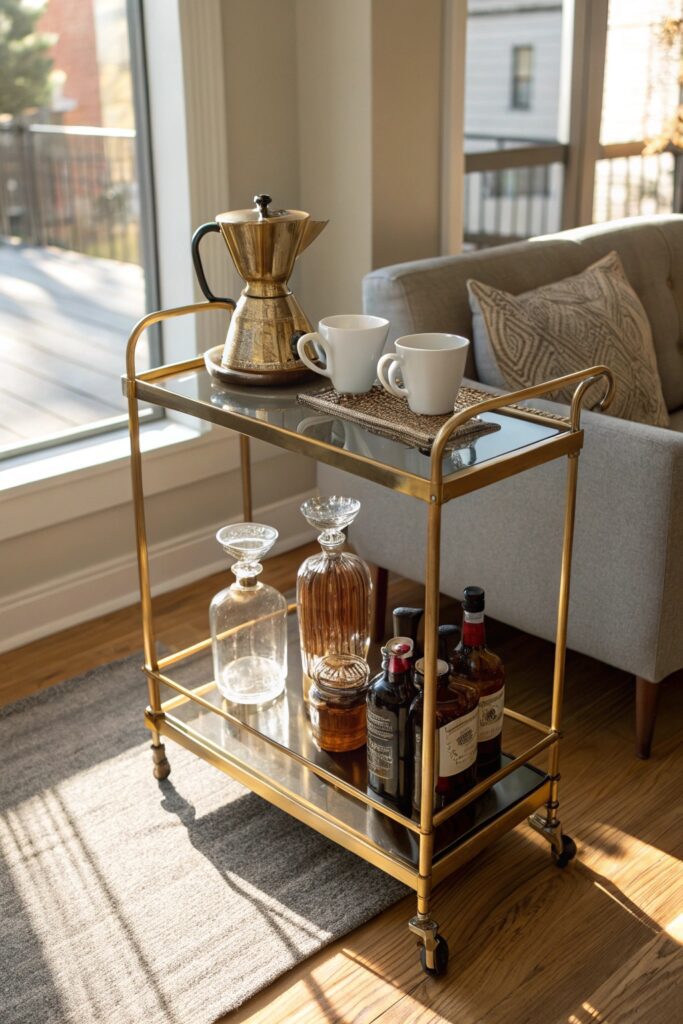 15 DIY Home Coffee Bar Ideas You'll Want to Copy This Weekend repurpose old bar cart diy coffee bar