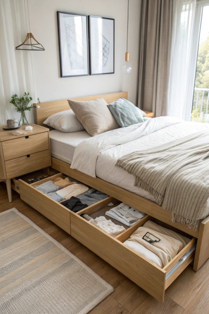 bed built in storage small bedroom