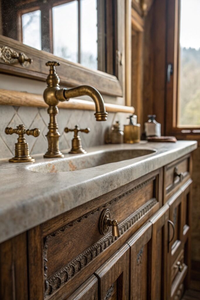 11 Moody Vintage Bathroom Ideas That Blend Elegance With Charm vintage brass fixtures moody bathroom