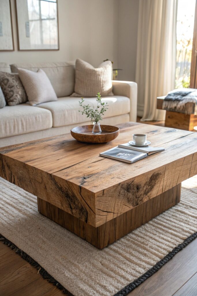 simple wood slab minimalist coffee table