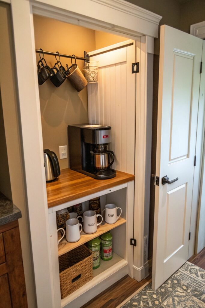 15 DIY Home Coffee Bar Ideas You'll Want to Copy This Weekend dedicated nook closet diy coffee bar
