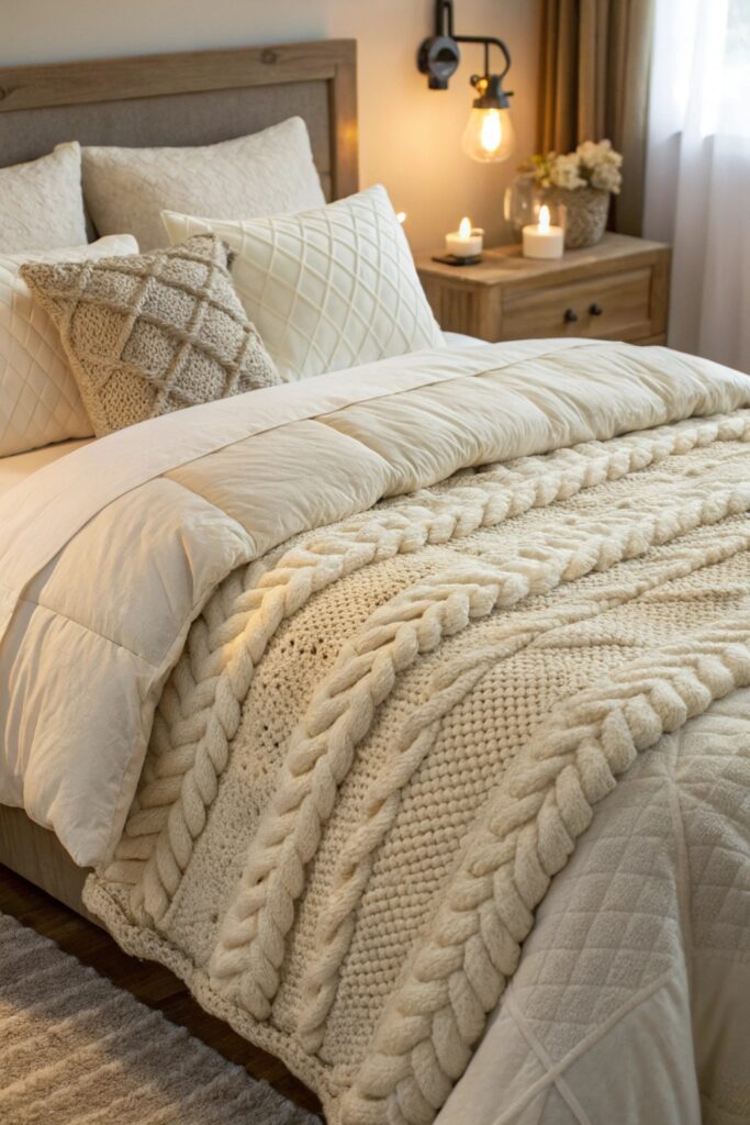 10 Best Dorm Bedding Sets: Duvet vs Comforter Explained chunky knit comforter dorm bedding texture