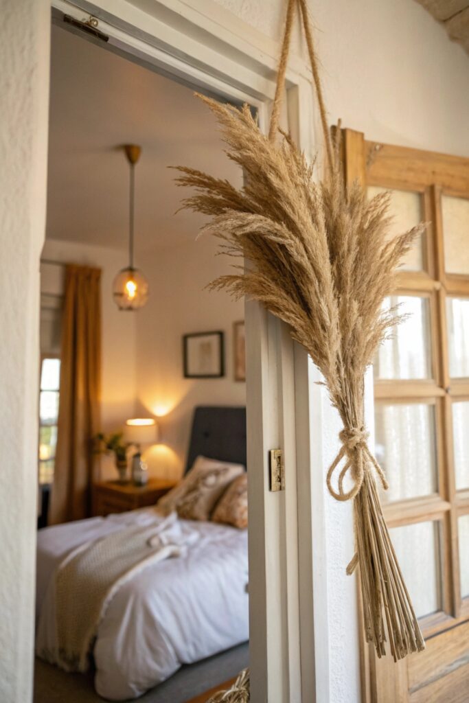 15 Pampas Grass Decor Ideas to Create a Cozy Modern Home hang small bundles above doorway pampas grass