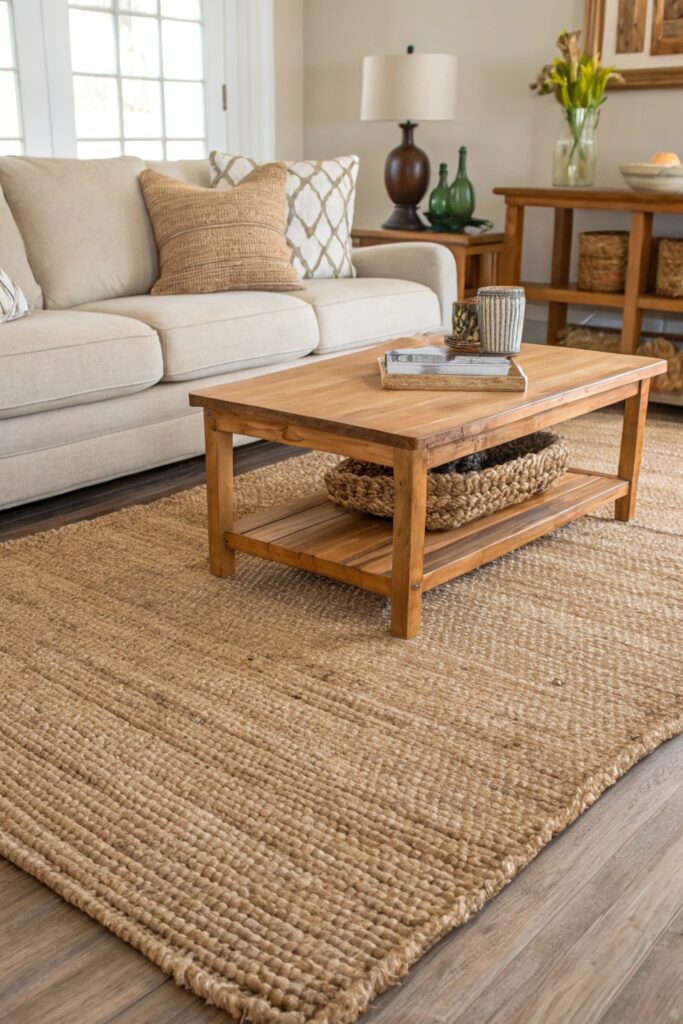 jute sisal area rug neutral living room