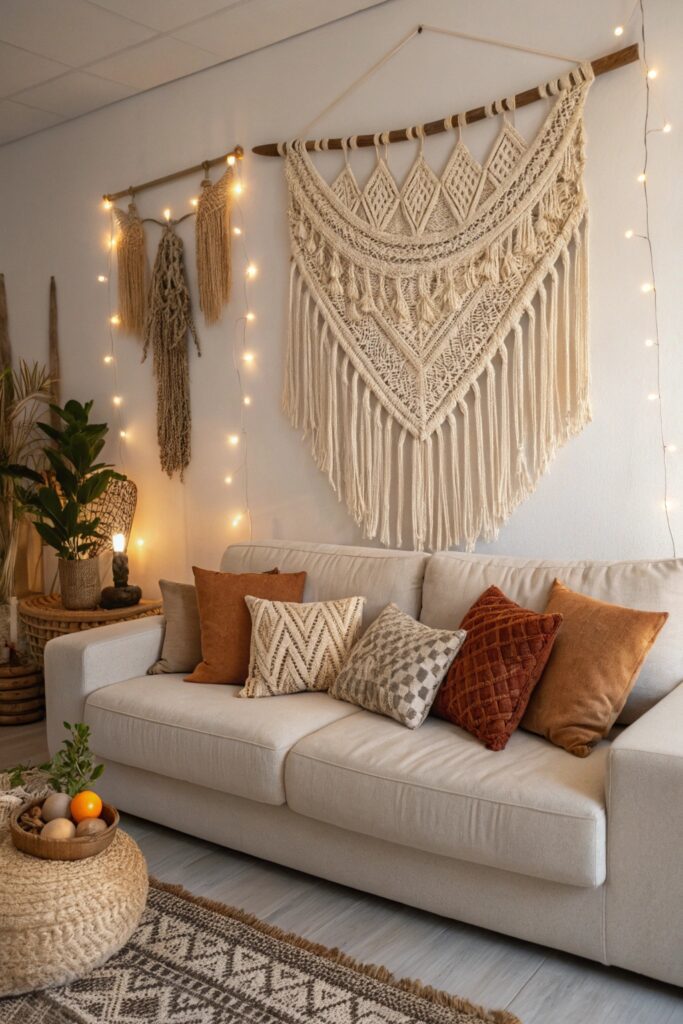 15 Modern Bohemian Living Room Ideas You'll Fall in Love With macrame wall hangings boho living room