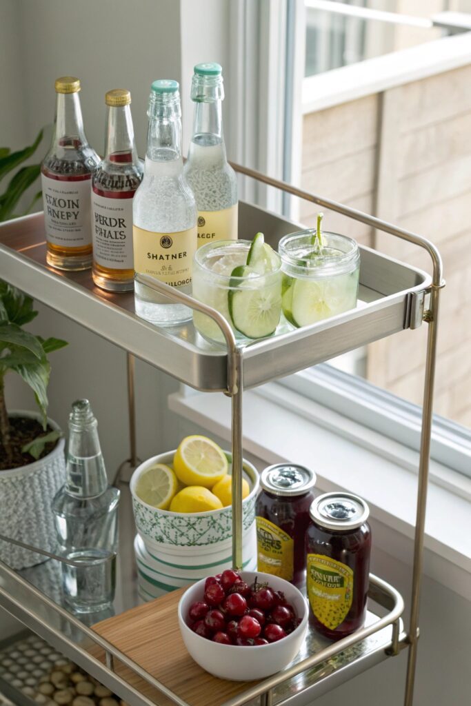 10 Bar Cart Ideas That Elevate Your Home Entertaining Game mixers garnishes bar cart quality