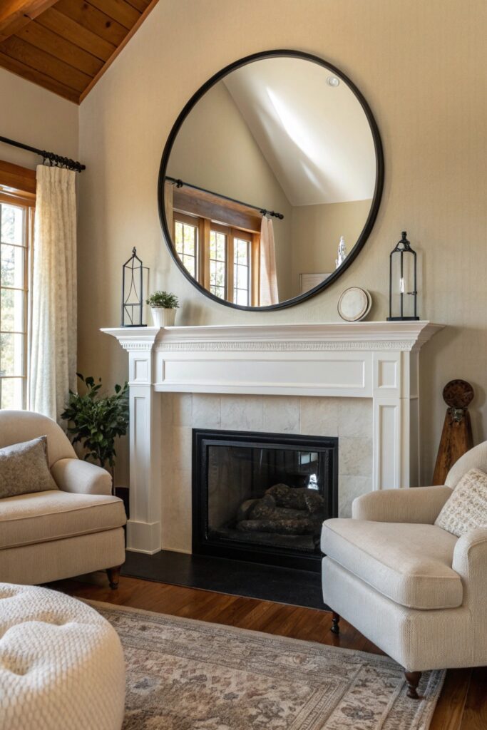 round mirror soften sharp angles living room