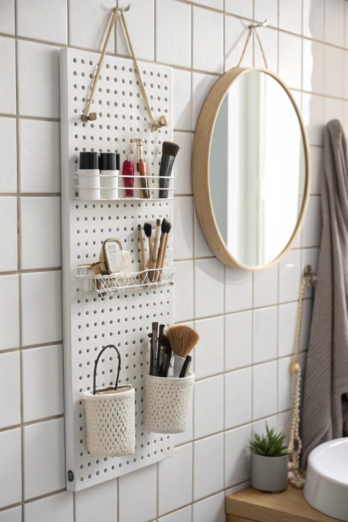 12 IKEA Bathroom Hacks to Maximize Storage on a Budget skadis pegboard vertical organization ikea bathroom