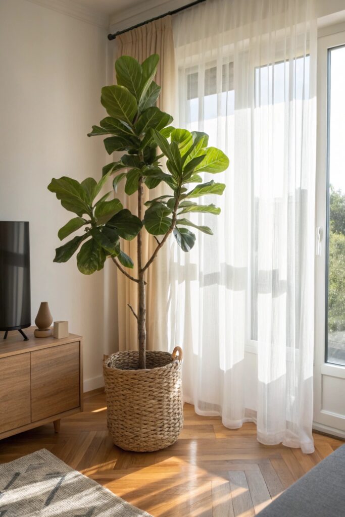 statement floor plant living room corner