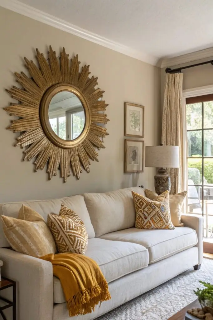 12 Above Couch Decor Ideas That Make Your Living Room Stand Out statement mirror above couch