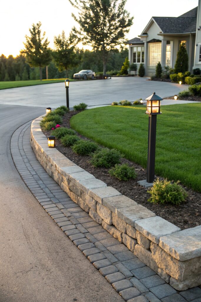 stone brick edging driveway entrance