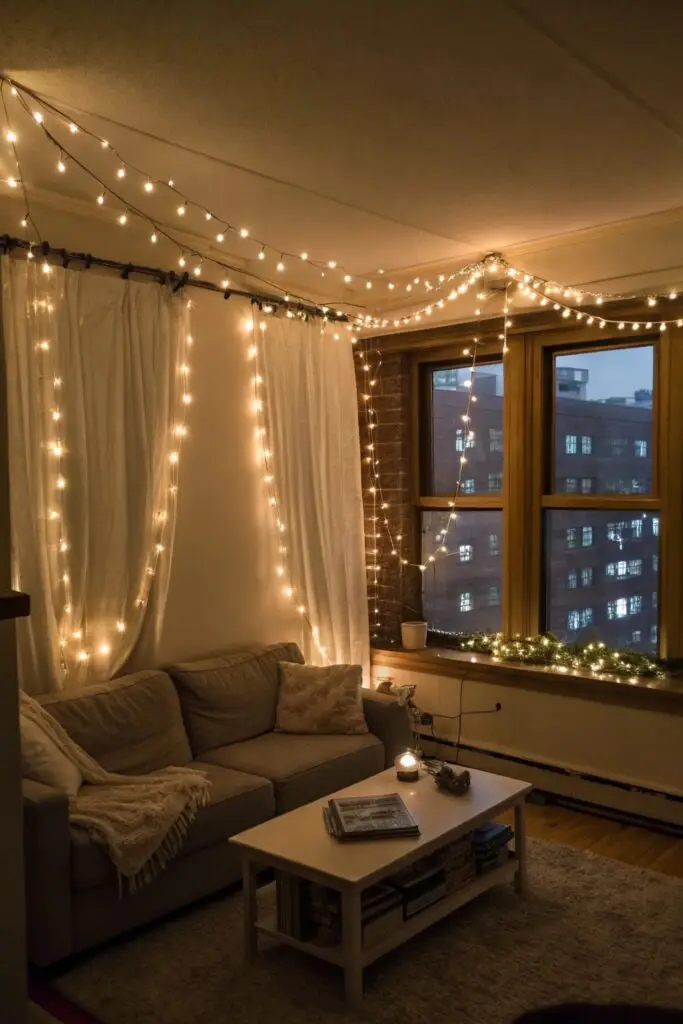 11 College Apartment Living Room Ideas That Are Stylish and Budget-Friendly string lights led strips college apartment