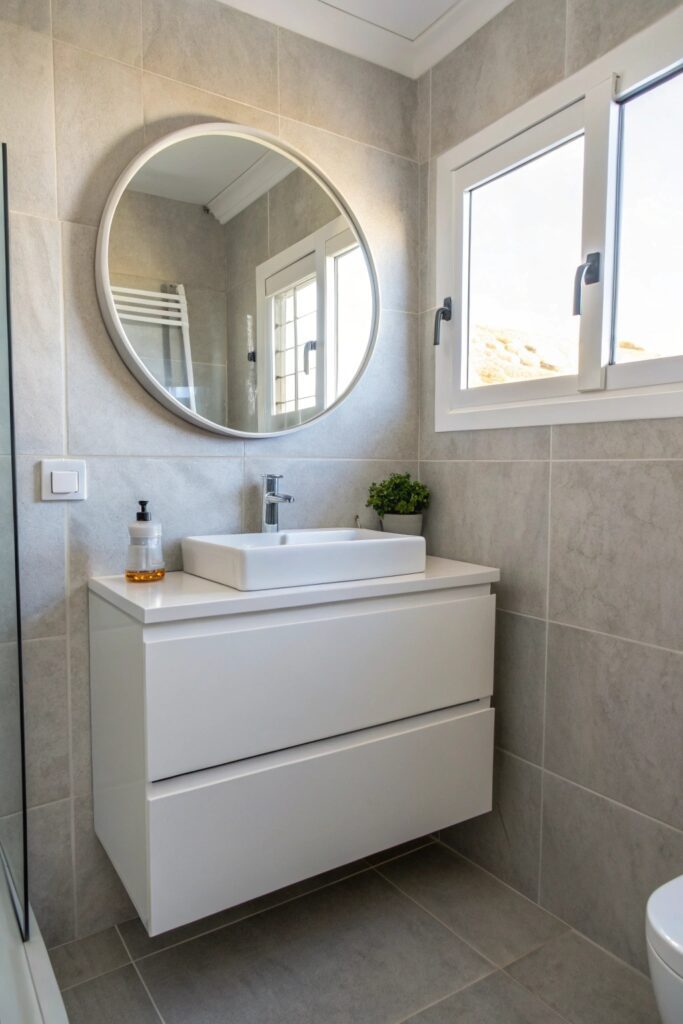 14 Small Bathroom Ideas That Make Tiny Spaces Feel Bigger floating vanity swap small bathroom