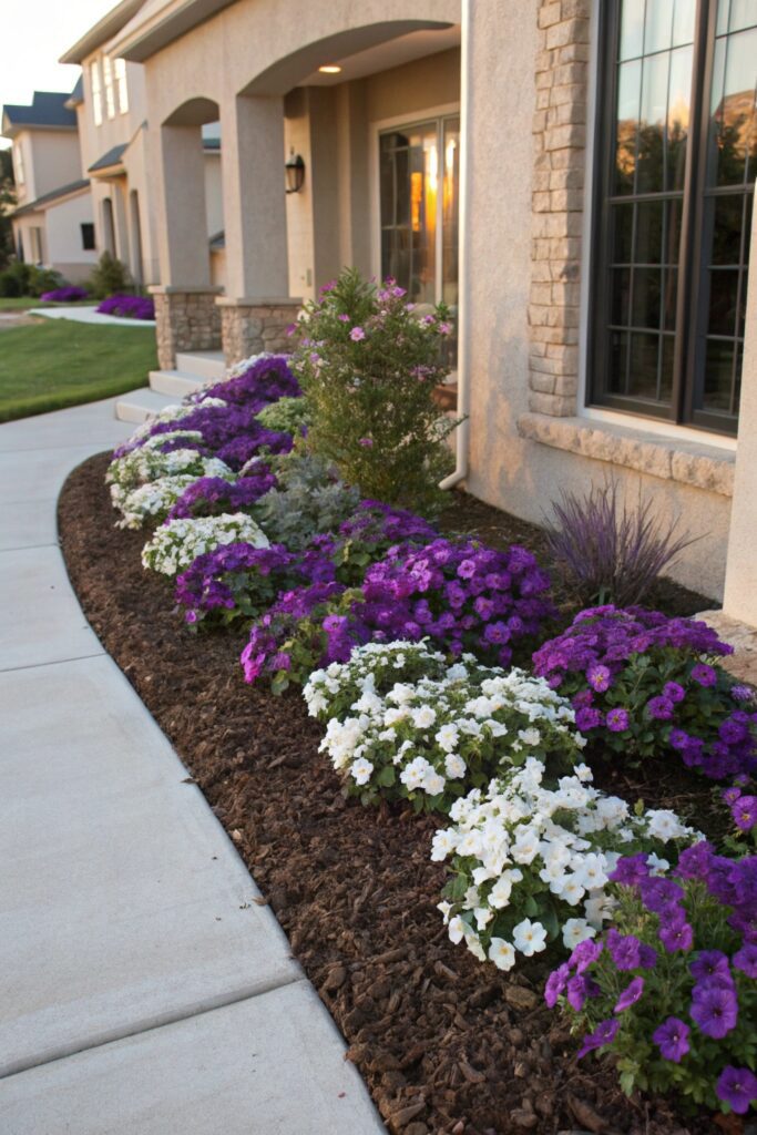 15 Flower Beds in Front of House Ideas That Look Gorgeous Year-Round color palette flower bed cohesive