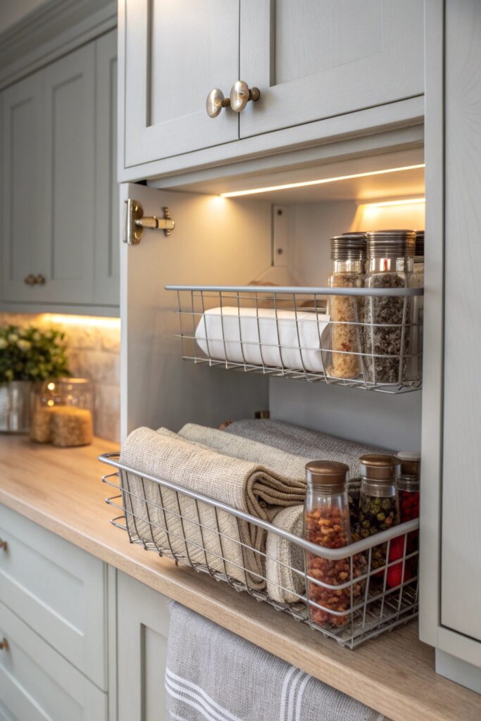 15 Kitchen Organization Hacks That Save Time and Space under shelf baskets extra storage kitchen