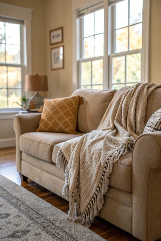 12 Ways to Decorate a Couch With Throw Blankets Like a Designer bunched corner toss throw blanket couch