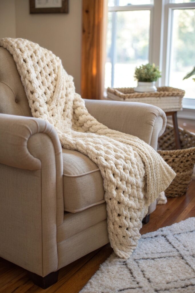 chunky knit throw blanket farmhouse sofa