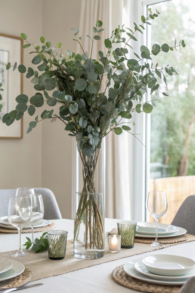 10 Faux Eucalyptus Decor Ideas That Look Surprisingly Real fill vase no water centerpiece eucalyptus