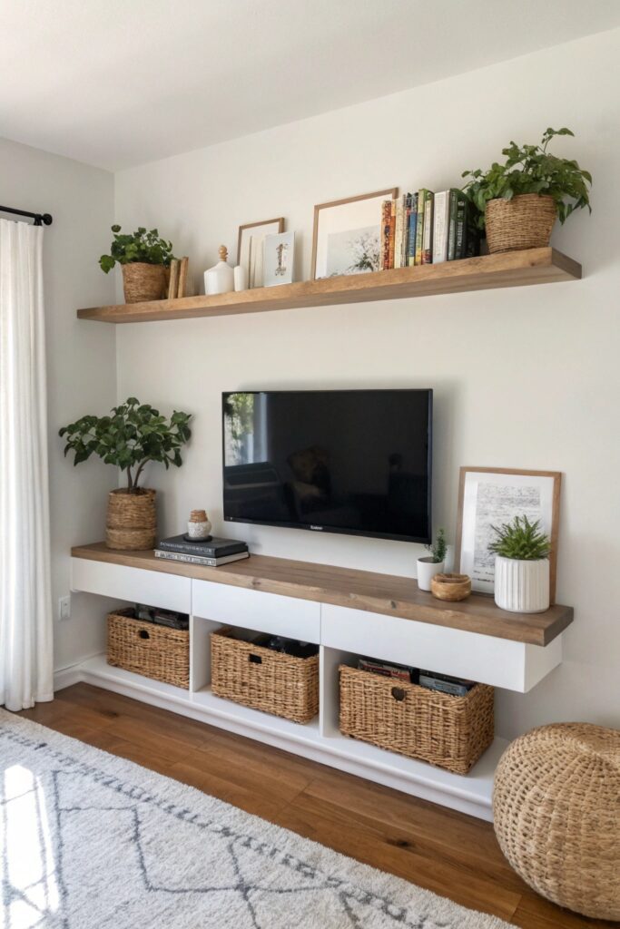 floating shelf setup small living room tv