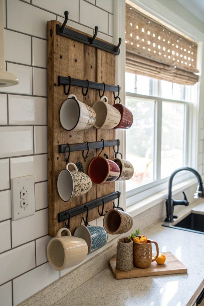 15 DIY Home Coffee Bar Ideas You'll Want to Copy This Weekend vertical wall mounted mug rack diy coffee bar