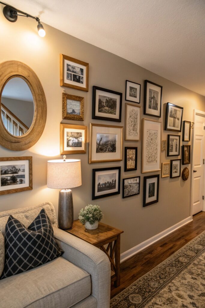 mini gallery wall living room corner