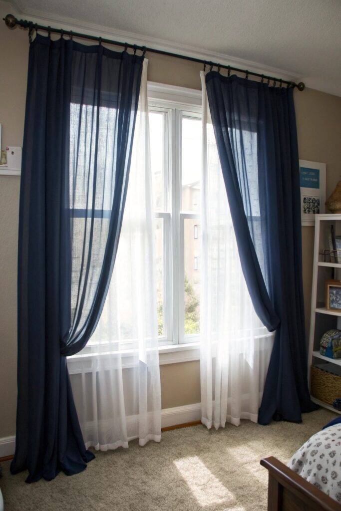 navy curtains dorm room window drama
