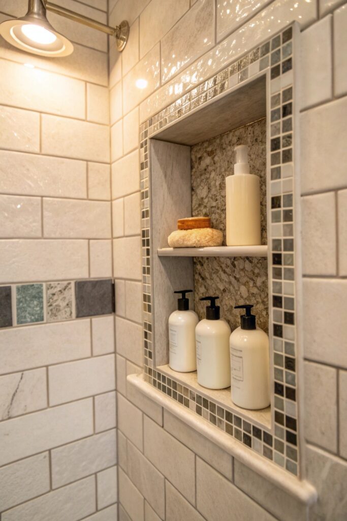 14 Small Bathroom Ideas That Make Tiny Spaces Feel Bigger recessed storage instead shelving small bathroom