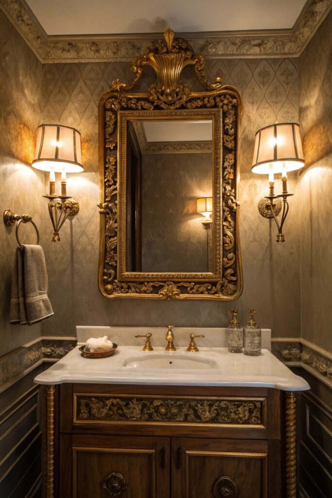 11 Moody Vintage Bathroom Ideas That Blend Elegance With Charm vintage antique mirror moody bathroom