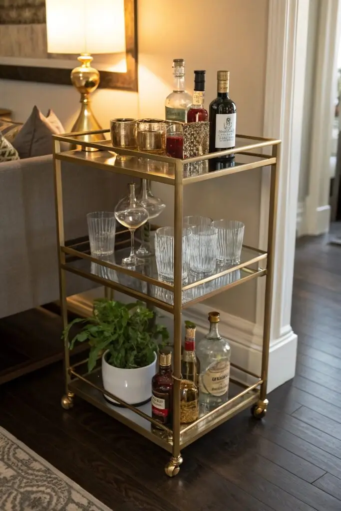 bar cart beverage station living room corner