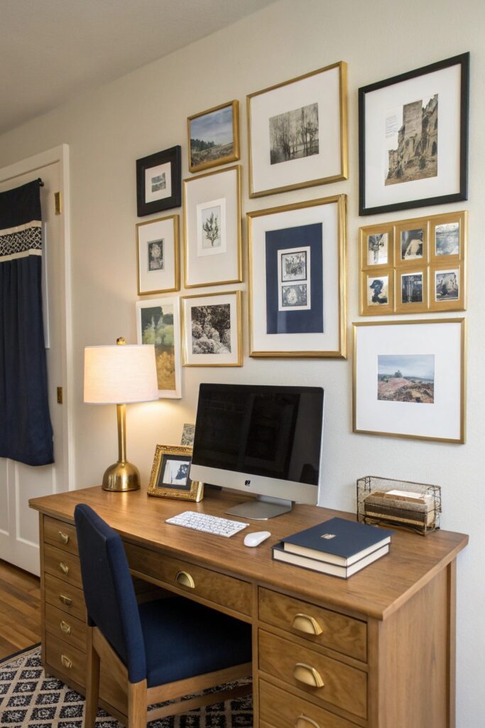 gallery wall navy mats dorm room frames