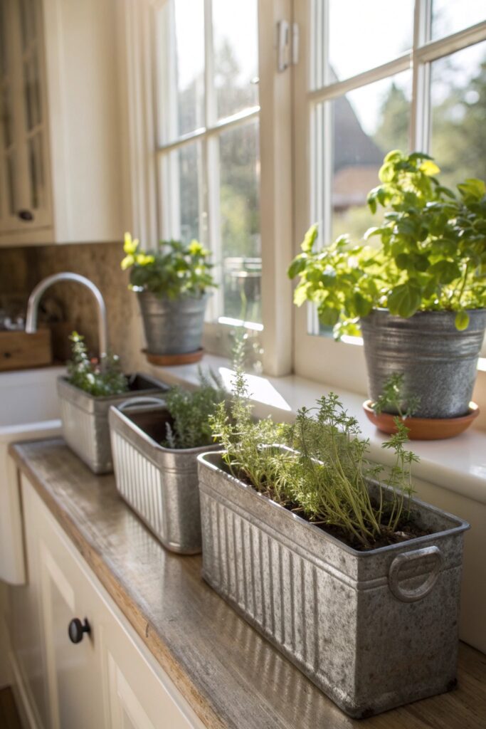 galvanized metal planter farmhouse porch