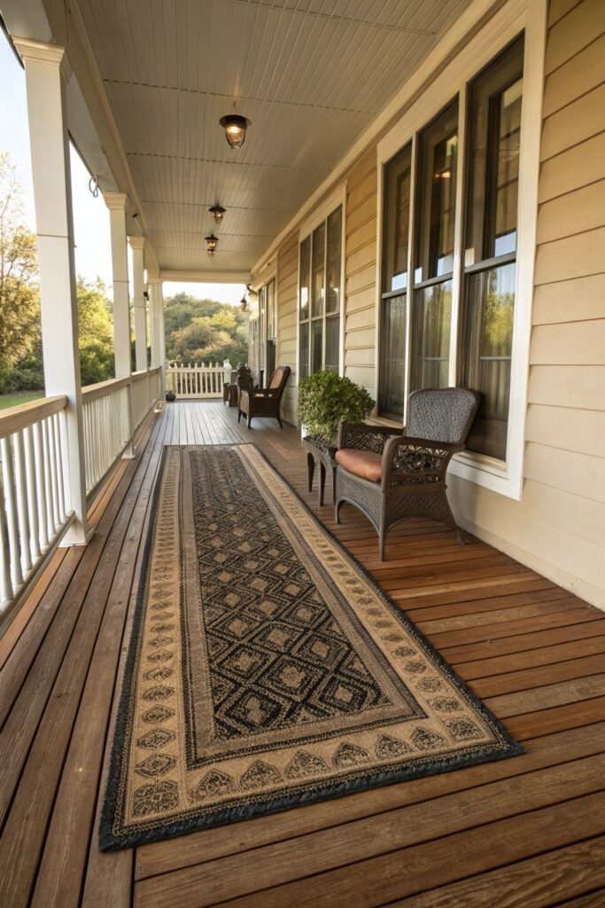 layer outdoor rugs long porch