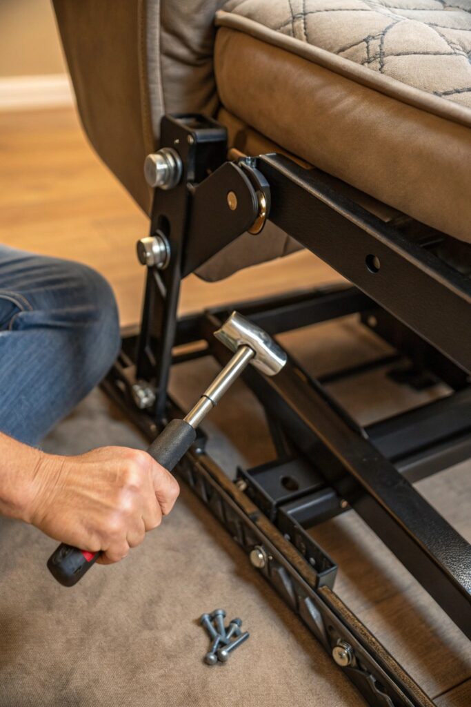 10 Reasons a Recliner Footrest Is Too Hard to Close (and Easy Fixes) loose missing bolts screws recliner