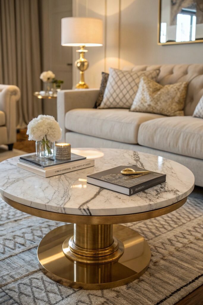 15 Coffee Table Ideas That Instantly Elevate Your Living Room statement marble top coffee table