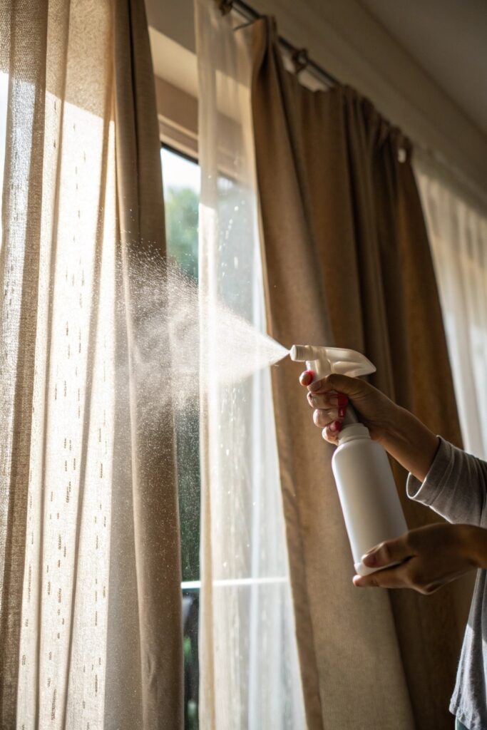 10 Ways to Remove Creases From New Curtains Quickly spray bottle gravity curtains creases