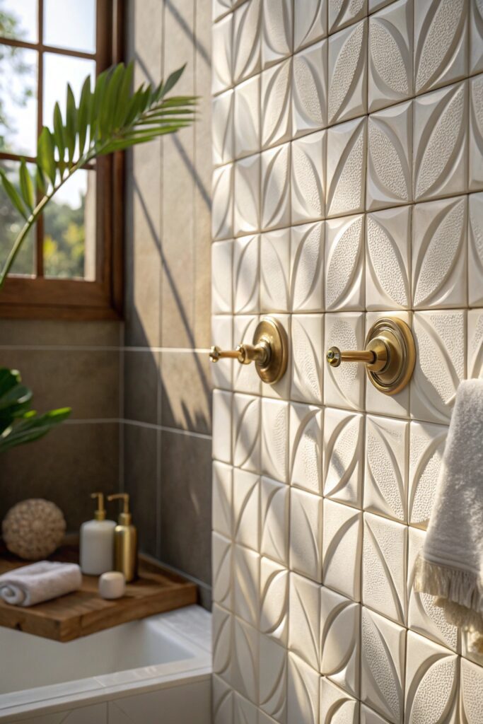 12 Shower Tile Combinations That Make Any Bathroom Look High-End textured 3d tile wall interest shower