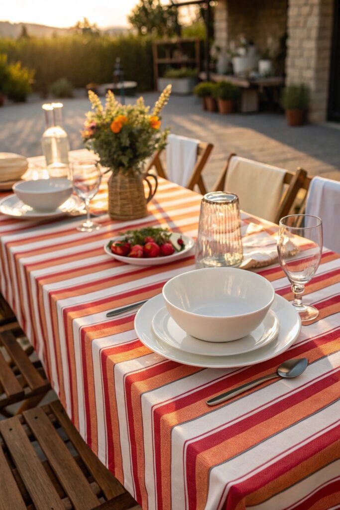 bold patterned tablecloth summer tablescape