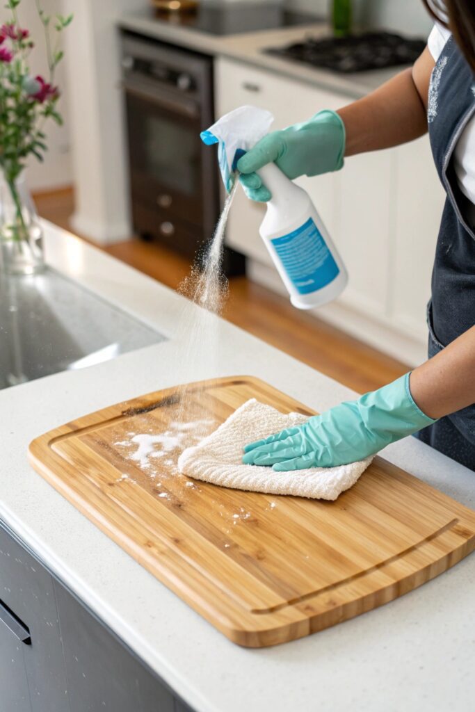 10 Ways to Remove Mold From a Bamboo Cutting Board Safely diluted bleach disinfect bamboo cutting board