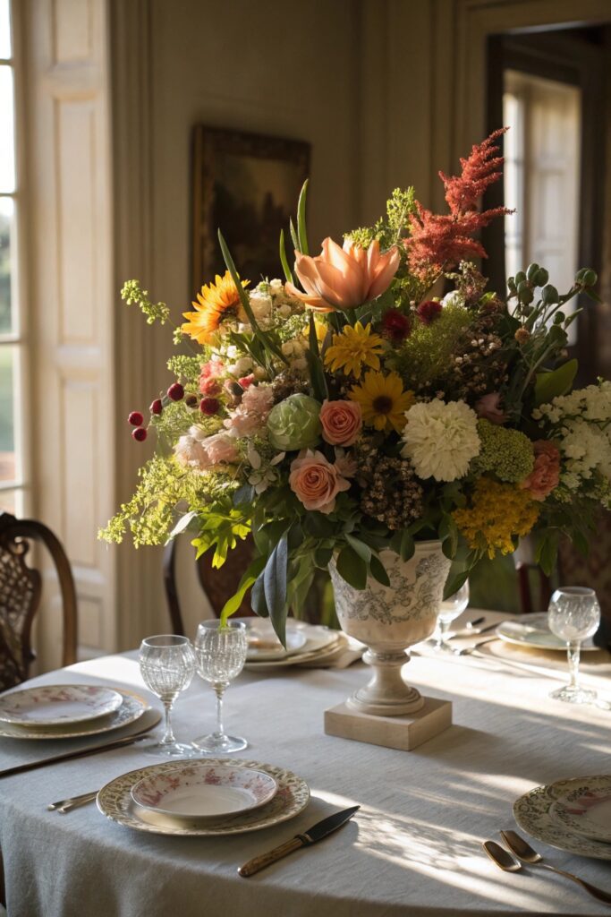 15 Dining Table Centerpiece Ideas That Make Every Meal Feel Special dramatic floral arrangement dining table centerpiece