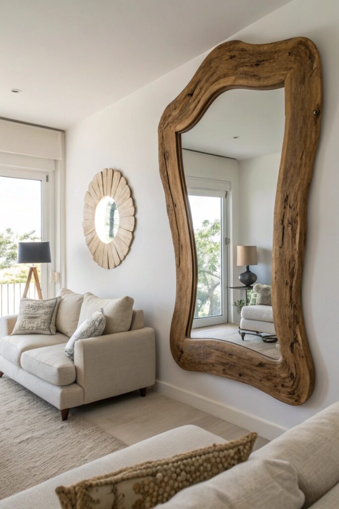sculptural mirror asymmetry living room