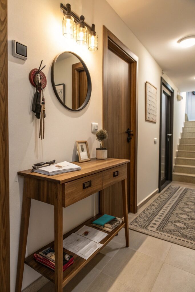 15 Small Space Living Essentials Every Apartment Needs slim console table storage small space essential