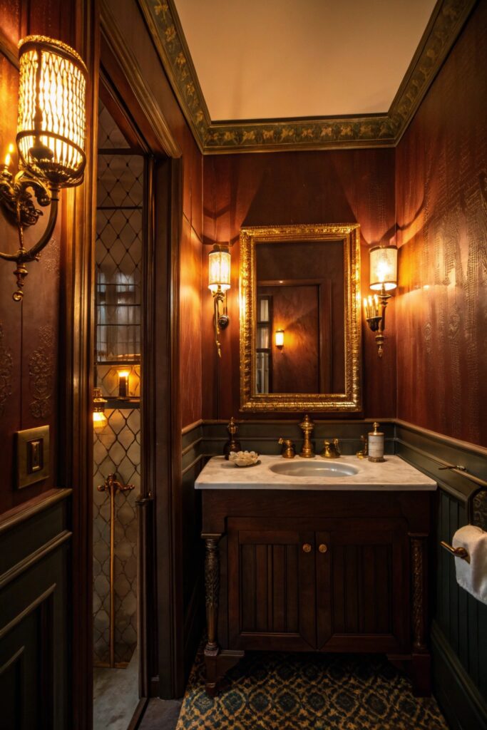 11 Moody Vintage Bathroom Ideas That Blend Elegance With Charm warm ambient lighting moody bathroom