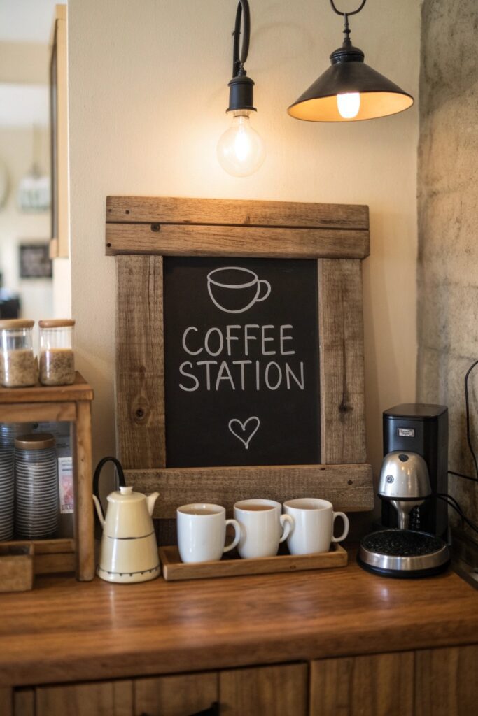 15 DIY Home Coffee Bar Ideas You'll Want to Copy This Weekend chalkboard menu board diy coffee bar